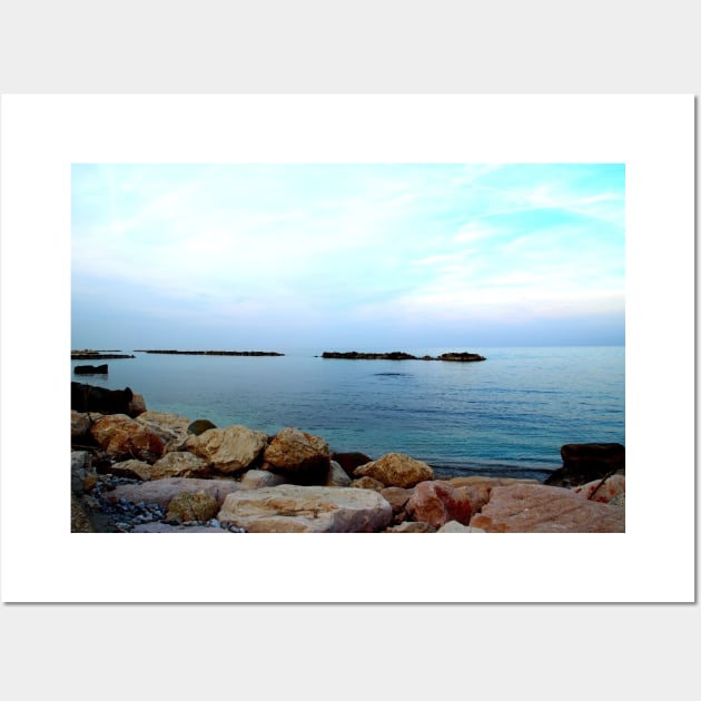 Calm Adriatic sea surrounded by massive rocks under the light blue sky Wall Art by KristinaDrozd